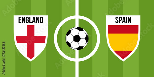 england vs spain, teams shield shaped national flags