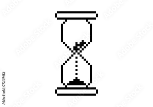 Icono negro de reloj de arena hecho con píxeles. 