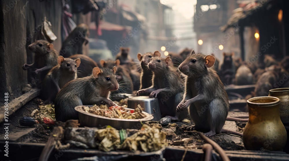 Dirty city streets, lots of rats eating leftover food, piles of rubbish ...