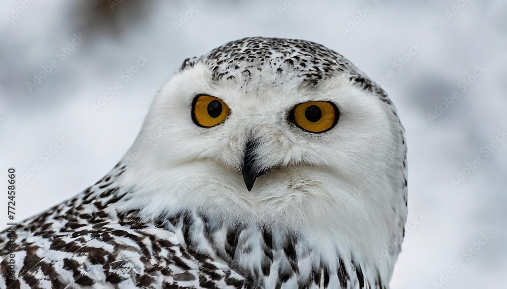 Fototapeta premium snowy owl - Bubo scandiacus - aka polar, Arctic owl is a large, white owl of the true owl family and are native to the Arctic regions of both North America and the Palearctic. Looking at camera