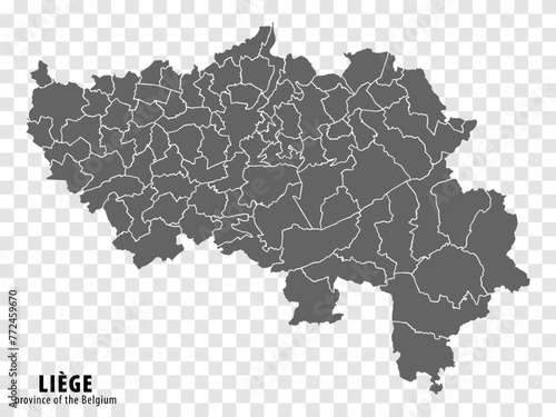 Blank map Province Liege of Belgium. High quality map Liege with municipalities on transparent background for your web site design, logo, app, UI. EPS10.