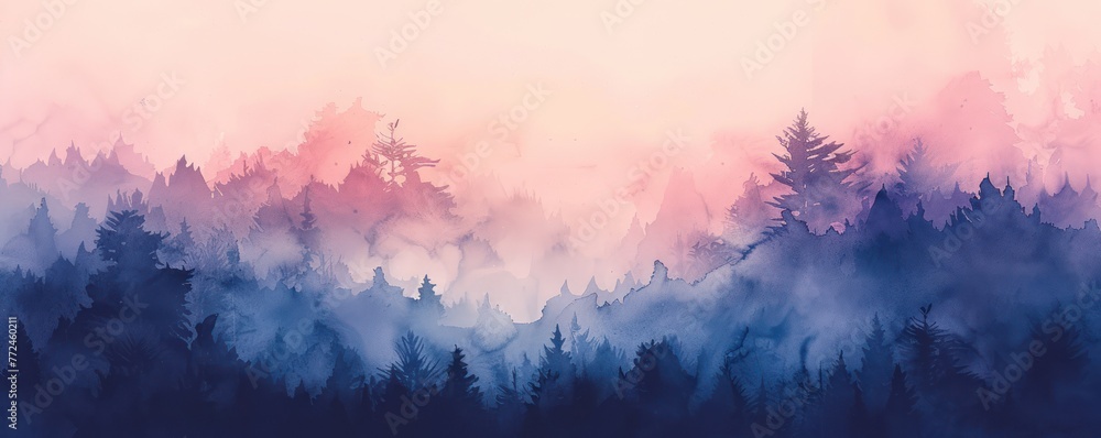 Soft pastel watercolor gradient, embodying the peaceful transition of dawn to dusk - obrazy, fototapety, plakaty 
