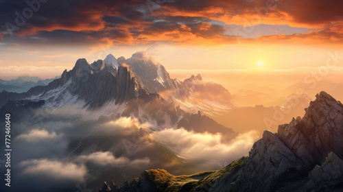   Mountain Hoher Dachstein Sunrise, Generate AI © VinaAmeliaGRPHIC