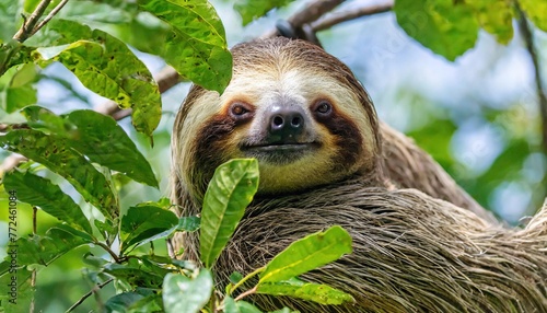 three toed or three fingered sloths are arboreal neotropical mammals They are the only members of the genus Bradypus meaning slow footed. Front face view in trees photo