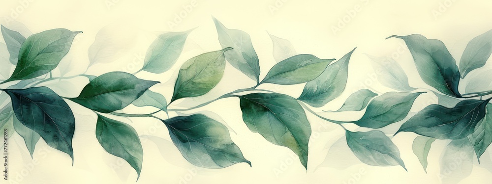 A whisper of mint in watercolor, pastel leaves of refreshing calm, minimalist and pure A whisper of mint in watercolor, pastel leaves of refreshing calm, minimalist and pure