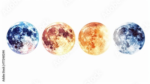 Calming pastel watercolor phases of the moon, a celestial dance in minimalist form
