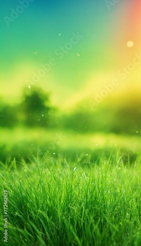 green grass and blue sky Fresh grass with sky background  vibrant  Colorful gradient 