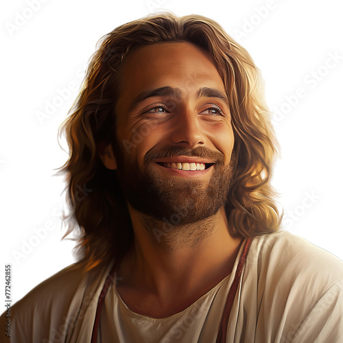 jesus christ with happy and complacent look, Isolated on transparent PNG background, Generative ai photo