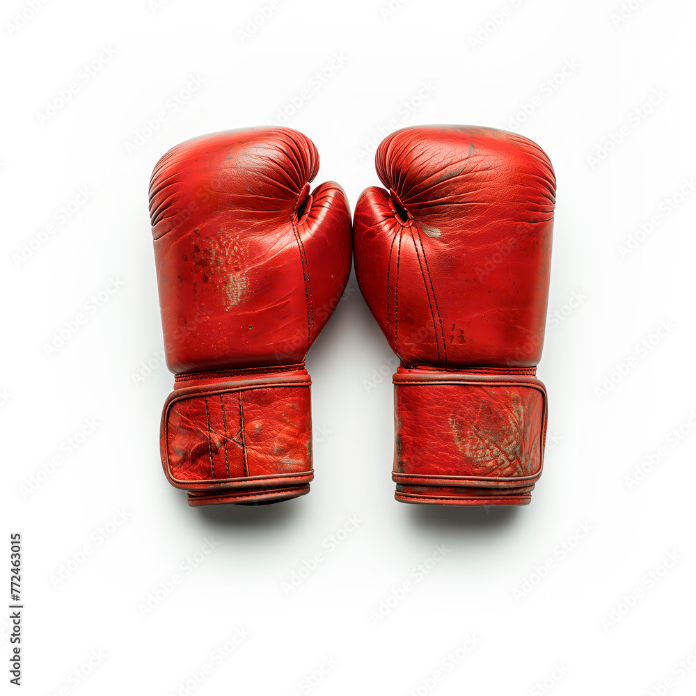 Pair of leather boxing gloves isolated on white background