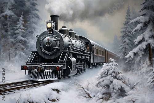 Steam locomotive winter smoke. Colorado rail. Generate Ai