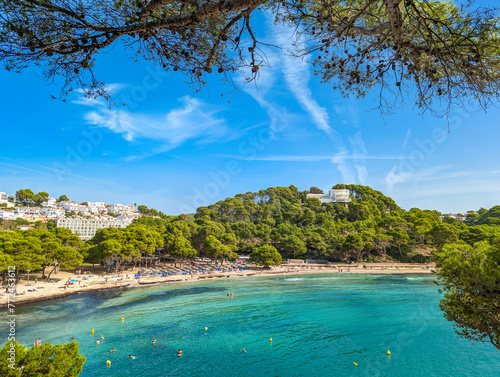 Aerial drone ciew of Platja de Cala Galdana, Menorca photo