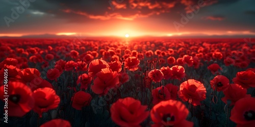 A Field of Red Poppies: A Poignant Symbol of Remembrance and Sacrifice on Anzac Day. Concept Anzac Day, Remembrance, Sacrifice, Red Poppies, Symbolism photo