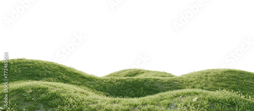 Verdant Hill Blooming with Yellow Flowers in Spring. 3D render.	
