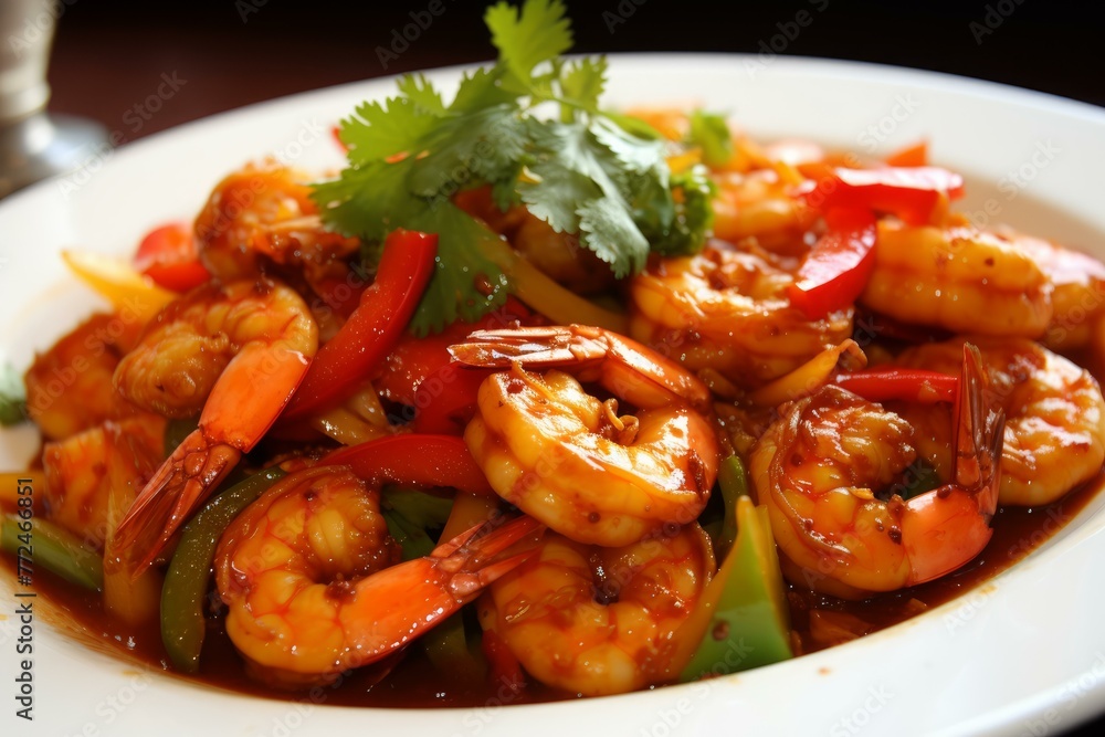 Vegetable shrimp closeup. Asian food. Generate Ai Vegetable shrimp closeup. Asian food. Generate Ai