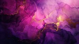 Vibrant abstract digital artwork with purple hues and gold accents resembling marbled textures or geological formations, invoking a sense of luxury and mystique