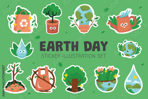 Earth Day Sticker Illustration Set (ID: 772466807)