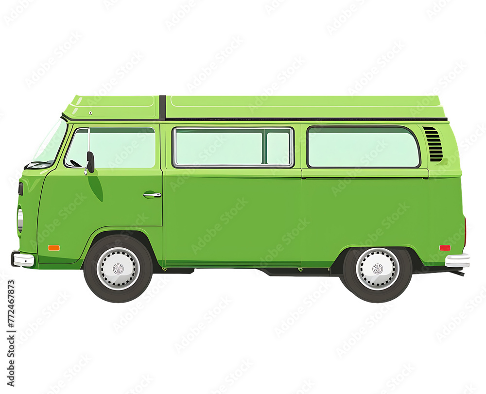 green van side view, clip art flat vector illustration simple, white background