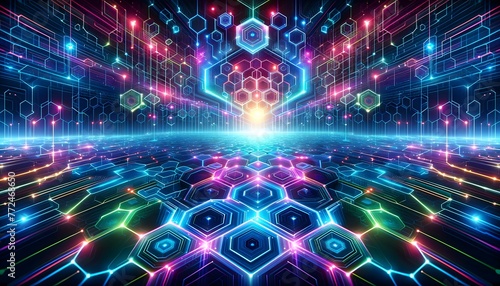 Futuristic Wallpaper Neon Hexagon Grid