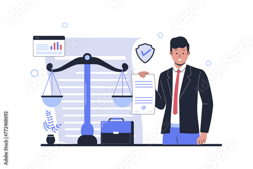 Business legal service concept.  Vector flat illustration