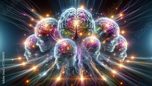 Multiple Human Brains Connected By A Network Of Light Or Energy