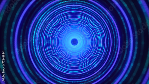 Abstract 3d portal. Circle tunnel or wormhole. Digital background with connected blue dots and lines. 3D rendering.