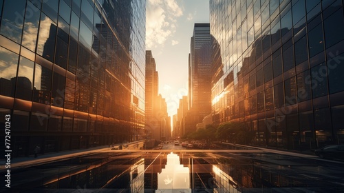 Office skyscraper Reflection in the sunlight. New York City