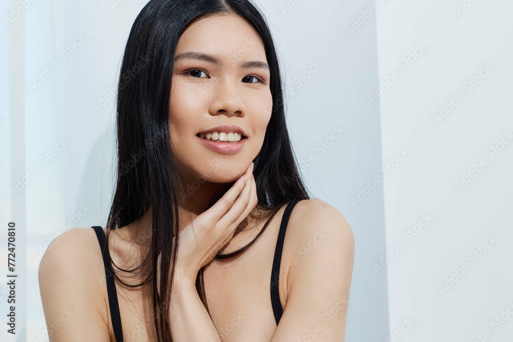 Beauty woman hair glamour femininity fashion beautiful salon face cosmetic asian portrait model white Beauty woman hair glamour femininity fashion beautiful salon face cosmetic asian portrait model white