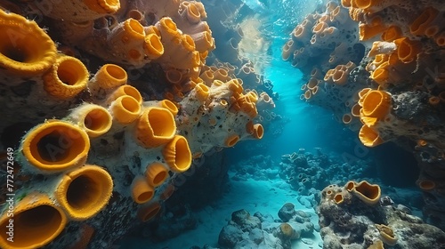 Witness the intricate patterns and vibrant hues of sea sponges, each one a masterpiece of underwater architecture. © Rana