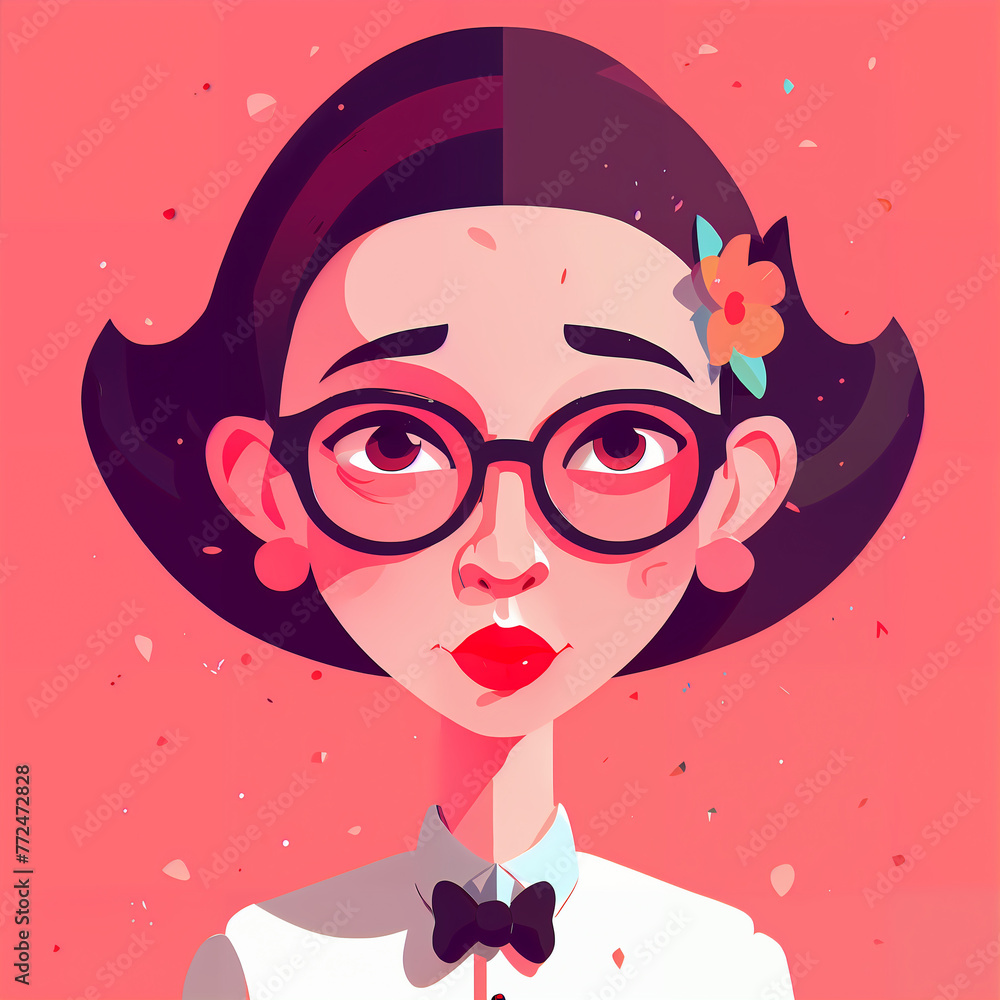 Fototapeta premium set illustration featuring characters with distinct hairstyles, glasses, and expressive eyes. The modern, flat design uses vibrant colors and minimalistic features. 