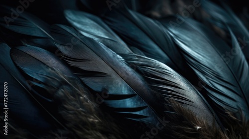 Dark blue raven feathers with visible feather structure.