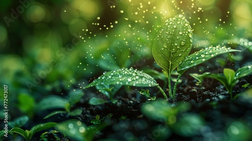 Seedlings, trees, raindrops: Investing in green technologies for a sustainable future with clean air, water, and abundant resources. © DG
