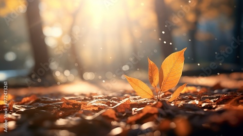  Autumn leaves fall with lens flare Generate AI