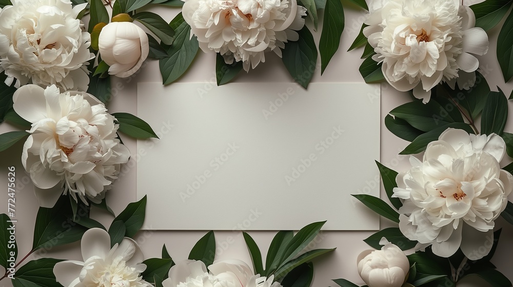 Peony flowers border decor banner with free copy space on white background Peony flowers border decor banner with free copy space on white background