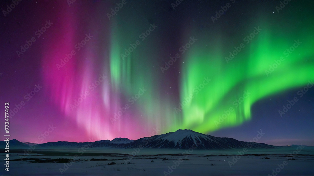  A majestic arch of auroras spanning across the cosmic horizon, creating a breathtaking vista of light and color against the backdrop of distant galaxies.

