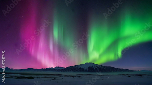  A majestic arch of auroras spanning across the cosmic horizon, creating a breathtaking vista of light and color against the backdrop of distant galaxies.