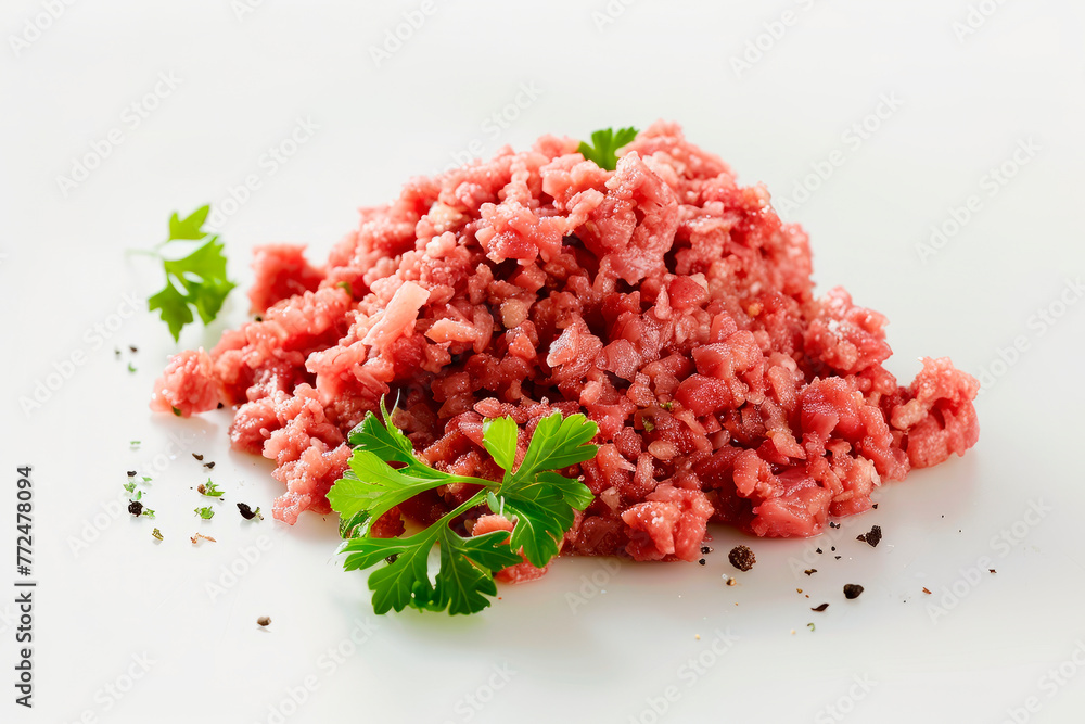 Fresh minced meat on a white background Fresh minced meat on a white background