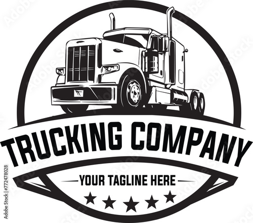 Truck logo design. Trucking company, badge emblem logo concept silhouette, emblem isolated on white background, truck abstract vector illustration. Vector eps10 