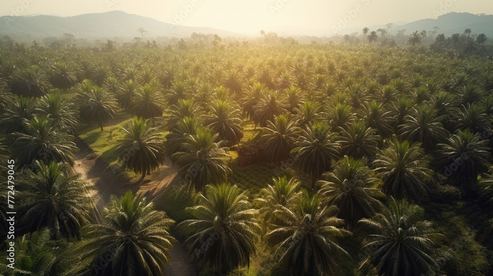 Arial view of palm plantation at east, AI-generated