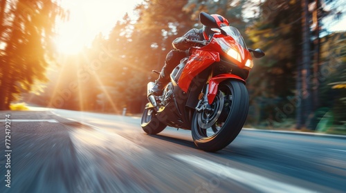 Exhilarating Drive: Fast Motorcycle on Asphalt photo
