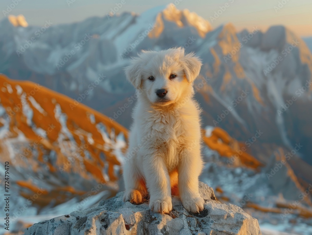 Obraz premium Adventurous White Puppy in Polish Tatra