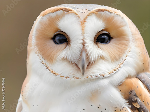 Mesmerizing Gaze. The Intense Close-Up of a Common Barn Owl (Tyto albahead).