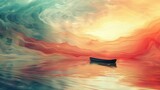 serene journey on a boat, embraced by abstract scene