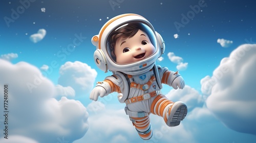 Space astronaut cartoon cute 3d,realistic 3d ,good render , floating beautifully Generate AI