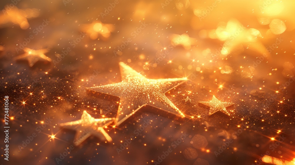 Bright gold stars lined up against a gradient twilight sky Bright gold stars lined up against a gradient twilight sky