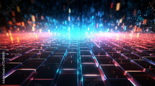 Technology abstract ,Abstract colorful grid surrounded by glowing particles background Generate AI