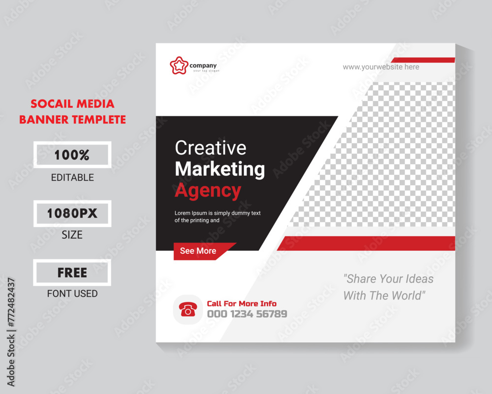 Fototapeta premium Creative and modern webinar social media posts design and minimal square banner template, ads, flyer design for your corporate company and digital marketing agency 