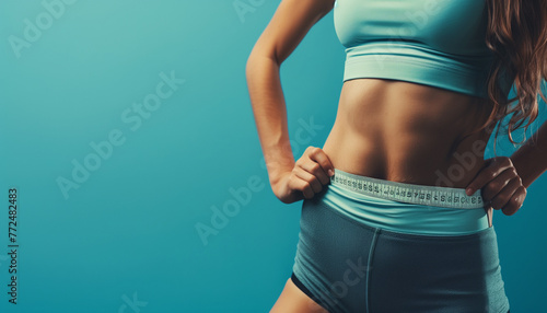 woman measuring her waist photo