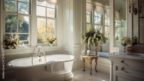 Traditional Style Bathroom with Tub by Window  Generate AI © VinaAmeliaGRPHIC