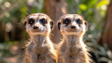 Two cute meerkats, close-up.