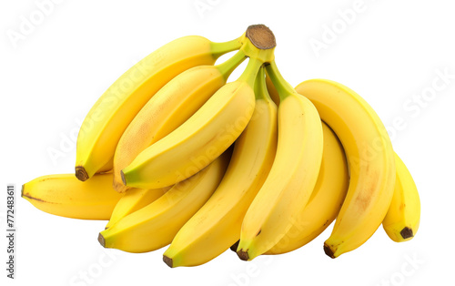 A cluster of vibrant ripe bananas on a serene white background